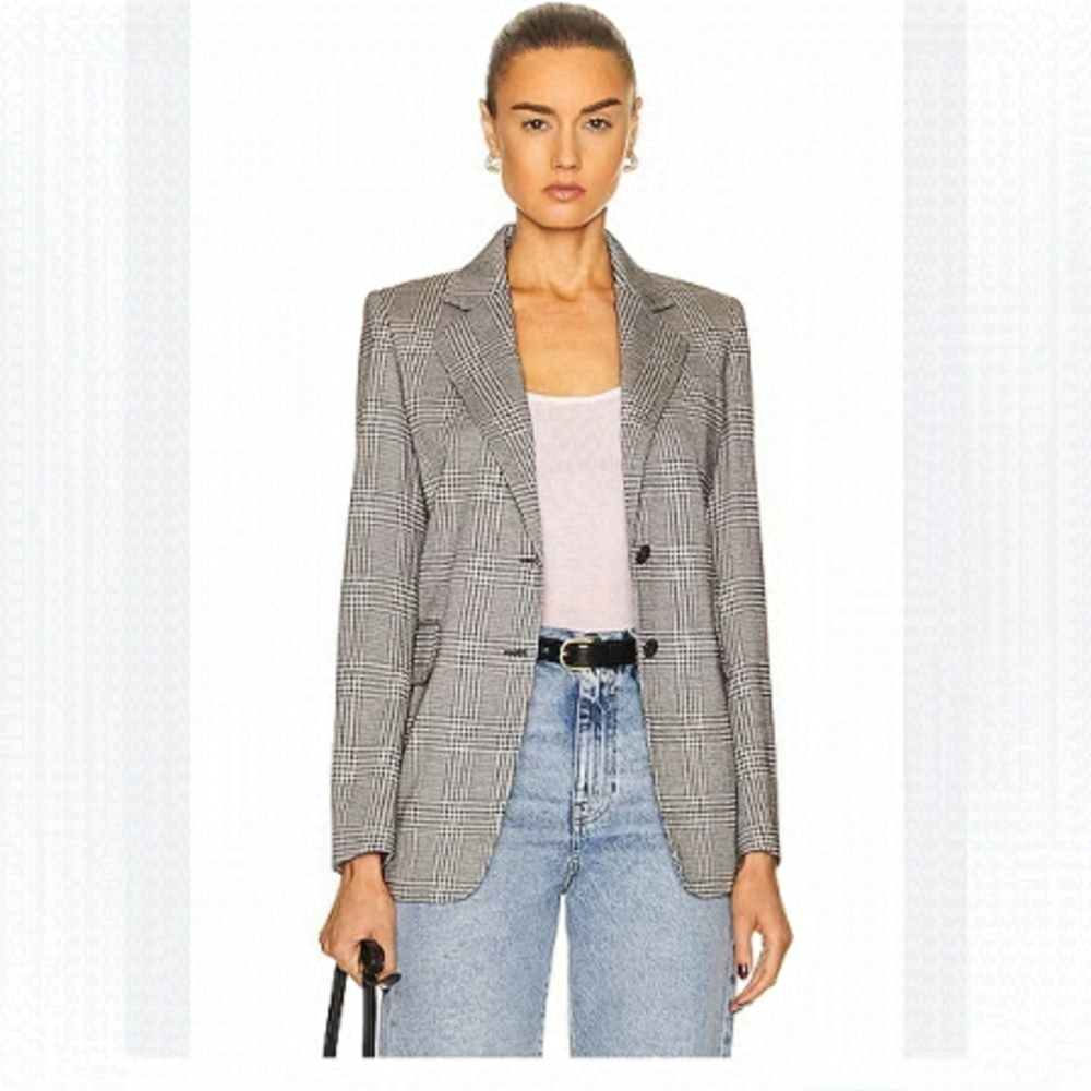 Elegant Women's Gray Checkered Blazer
